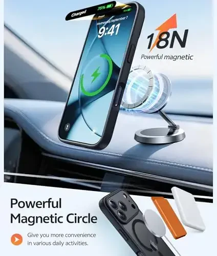 FNTCASE для iPhone 17 Pro: Магнитный матовый полупрозрачный противоударный тонкий чехол военного класса | Полная защита камеры | Тонкий, прочный защитный чехол - 3