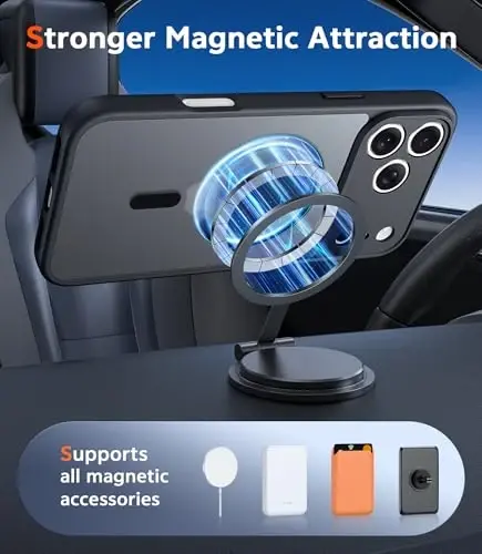 FNTCASE для iPhone 17 Pro-Max: Магнитный матовый текстурированный военный класс защиты от падений Полупрозрачный чехол для телефона - Тонкий прочный противоударный защитный бампер (C-Black) - 3