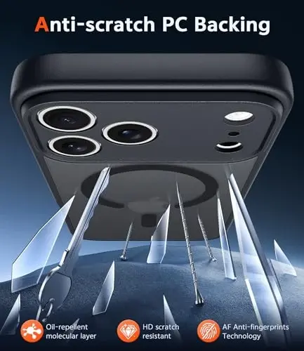 FNTCASE для iPhone 17 Pro-Max: Магнитный матовый текстурированный военный класс защиты от падений Полупрозрачный чехол для телефона - Тонкий прочный противоударный защитный бампер (C-Black) - 4