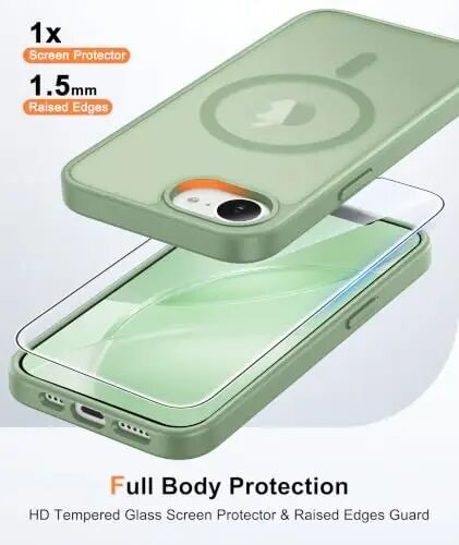 FNTCASE для iPhone 17e, чехол, светло-зеленый: полупрозрачные чехлы для iPhone 16e с поддержкой MagSafe, защитой камеры и закаленным защитным стеклом, защита от падений военного класса с высоты 4,1 м, матовое приятное на ощупь покрытие - 6