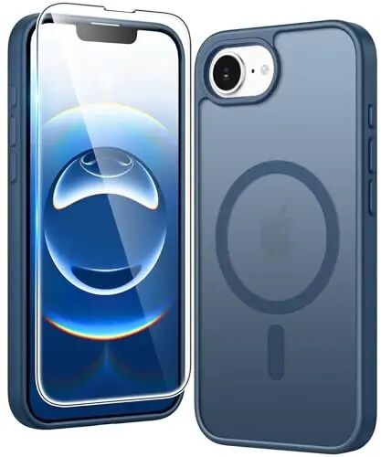 FNTCASE для iPhone 17e и iPhone 16e Чехол Матовый: Магнитные чехлы для телефонов с защитной пленкой Противоударный Совместимый с Magsafe Тонкий Защитный Полупрозрачный чехол для мобильного телефона против пожелтения (C-Blue) - 1