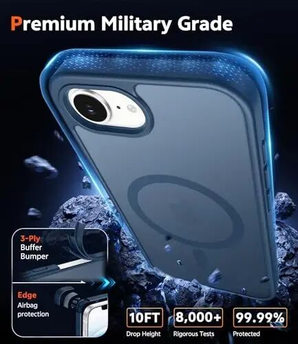 FNTCASE для iPhone 17e и iPhone 16e Чехол Матовый: Магнитные чехлы для телефонов с защитной пленкой Противоударный Совместимый с Magsafe Тонкий Защитный Полупрозрачный чехол для мобильного телефона против пожелтения (C-Blue) - 6