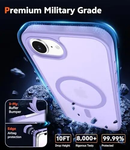 FNTCASE для iPhone 17e и iPhone 16e Чехол Матовый: Магнитные чехлы для телефонов с защитной пленкой Защита от падений Совместимость с Magsafe Тонкий Защитный Полупрозрачный чехол для мобильного телефона против пожелтения (C-Purple) - 6
