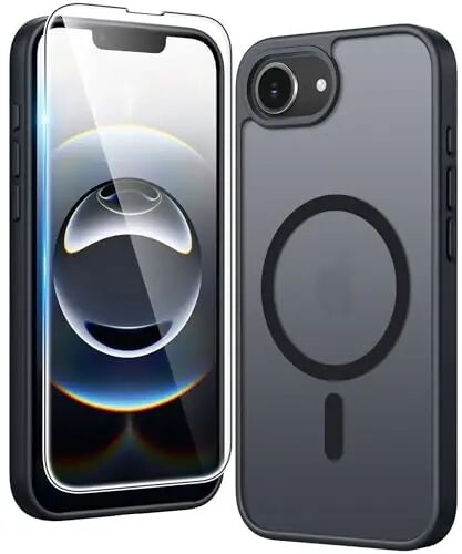 FNTCASE для iPhone 17e и iPhone 16e Чехол Матовый: Магнитные чехлы для телефонов с защитной пленкой Защита от падения Совместимость с Magsafe Тонкий Защитный Полупрозрачный чехол для мобильного телефона против пожелтения (C-Black) - FNTCASE