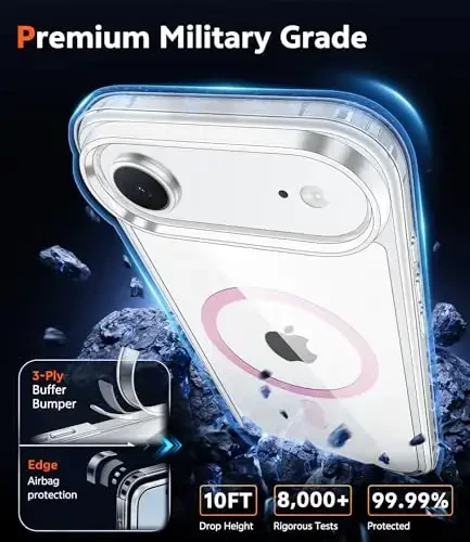 FNTCASE для iPhone Air Case: Clear Anti Yellowing Magnetic Military Grade Drop Protection Cell Phone Cover - Rugged Shockproof Protective Bumper Transparent Phonecase (D-Pink) - 6