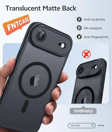 FNTCASE для iPhone Air Case: Magnetic Translucent Matte [Full Covered Camera Protection] [Screen Protector] Military Shockproof Slim Cover Drop Proof Protective 17 Air 2025 Phone Cases - Black - 6