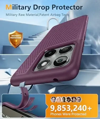 FNTCASE for Motorola Edge 2025 Case: Dual Layer Protective Lightweight Duty Cell Phone Cover Shockproof Rugged with Non Slip Textured Back - Military Protection Bumper Tough - 6.7inch (Burgundy) - 4