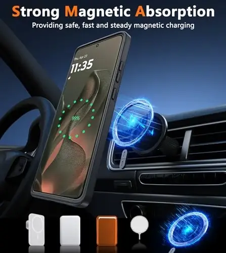 FNTCASE для Motorola Edge-2025 Магнитный чехол: матовая текстурированная защита военного класса от падений, полупрозрачный чехол для сотового телефона — тонкий, прочный, ударопрочный защитный бампер (6,6 дюйма / черный) - 4