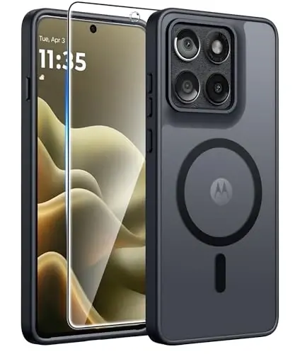 FNTCASE для Motorola Edge 2026 Магнитный чехол: [Совместимо с Magsafe] Полупрозрачные матовые чехлы с [Защитной пленкой] Военный класс Противоударный защитный чехол для телефона (6,5 дюйма/Черный) 