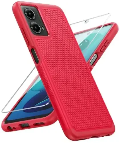 FNTCASE для Motorola Moto G-5G-2024: Двухслойный прочный защитный чехол для телефона, противоударный, нескользящий текстурированный - военный бампер для защиты от падений, прочный чехол (красный) - 1