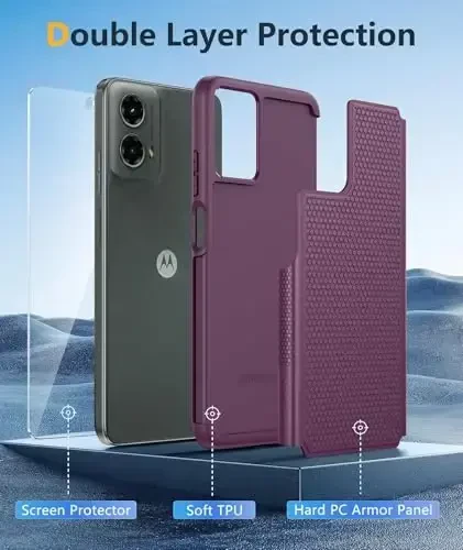 FNTCASE для Motorola Moto G-5G-2024: Двухслойный прочный защитный чехол для телефона, противоударный, прочный, с нескользящей текстурой - Прочный бампер военной защиты от падений (бургундско-фиолетовый) - 6