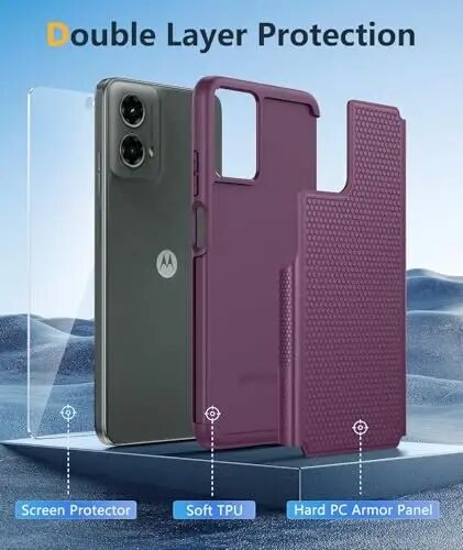 FNTCASE для Motorola Moto G-5G-2024: Двухслойный прочный защитный чехол для телефона, противоударный, прочный, с нескользящей текстурой - Прочный бампер военной защиты от падений (бургундско-фиолетовый) - FNTCASE