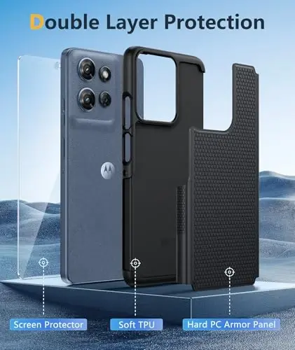 FNTCASE для Motorola Moto G-5G-2025: Moto G Power 2025, двухслойный защитный чехол для телефона, противоударный, прочный, с нескользящей текстурой - военный бампер для Moto G 2025 - 3