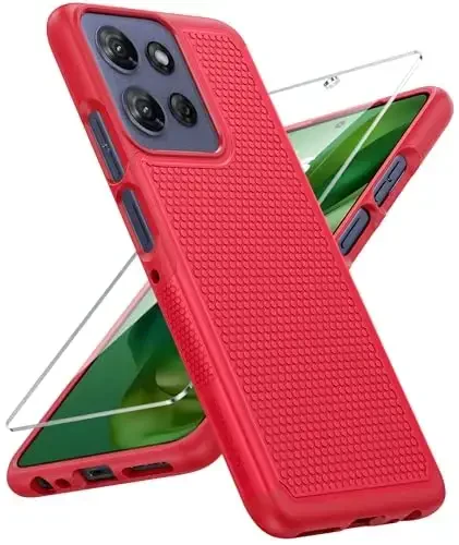 FNTCASE для Motorola Moto G-Power-5G-2025: двухслойный защитный чехол для телефона, противоударный, прочный, с нескользящей текстурированной задней панелью - прочный бампер для защиты, 6,8 дюйма (красный) - FNTCASE