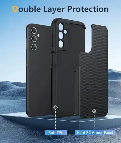 FNTCASE для Samsung Galaxy A14 5G: Двойной слой защиты, противоударный прочный чехол для телефона с нескользящей текстурированной задней панелью - надежная защита в стиле милитари - 2023, 6,6 дюйма (матовый черный) - 3