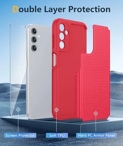 FNTCASE для Samsung Galaxy A14 5G: двухслойный защитный чехол для телефона, противоударный, прочный, с нескользящей текстурированной задней панелью - надежный бампер с защитой, как у военных - 2023, 6,6 дюйма (красный) - FNTCASE (1)