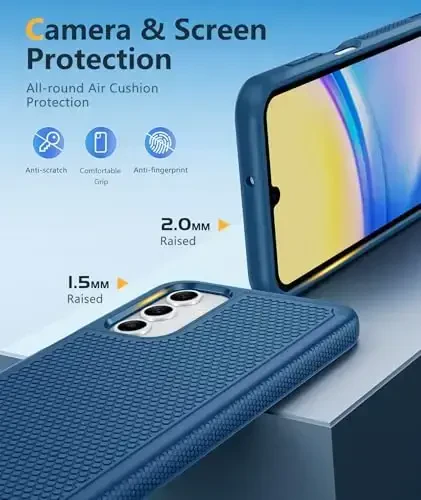FNTCASE для Samsung Galaxy A15-5G: Двойной слой, защита от ударов, прочный чехол, нескользящая текстура, военная защита, бампер, 2024, 6.5 дюйма, синий - 6