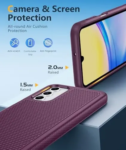 FNTCASE для Samsung Galaxy A15-5G: двухслойный защитный чехол для телефона, противоударный, прочный, с нескользящей текстурированной задней панелью - надежный бампер для защиты - 2024, 6,5 дюйма, бордовый 