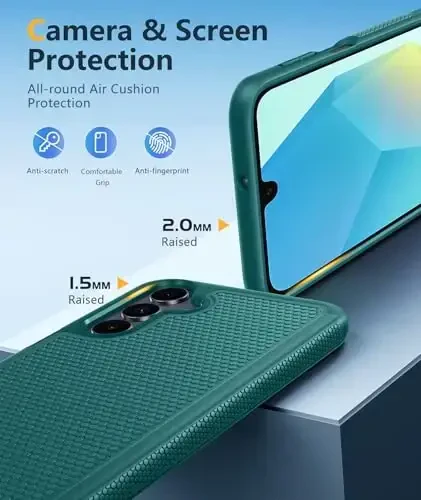 FNTCASE для Samsung Galaxy A16-5G: Двухслойный защитный чехол для телефона, нескользящая текстурированная задняя панель, ударопрочный, прочный бампер военного класса (зеленый) - 6