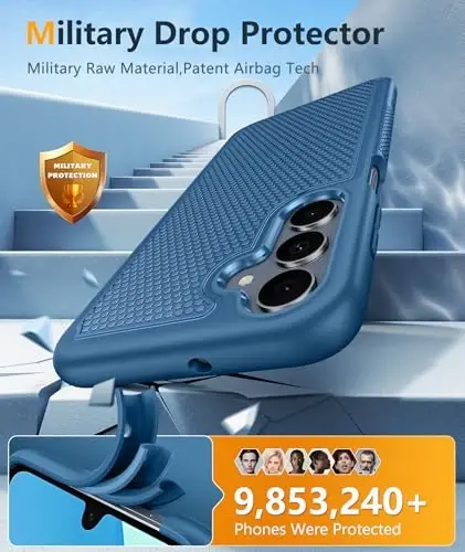 FNTCASE для Samsung Galaxy A16-5G: Двухслойный защитный чехол для телефона, нескользящая текстурированная задняя панель, ударопрочный, прочный, военный класс, защита от падений, бампер (синий) - 5