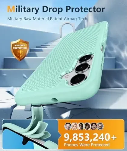 FNTCASE для Samsung Galaxy A16-5G: Двухслойный защитный чехол для телефона, нескользящая текстурированная задняя панель, ударопрочный, прочный, военный класс защиты от падений (мятно-зеленый) - 5
