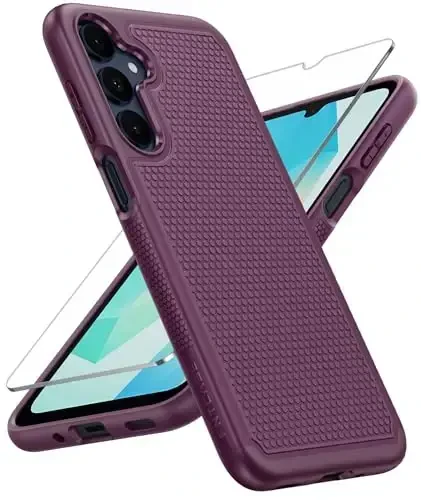 FNTCASE для Samsung Galaxy A16-5G: двухслойный защитный чехол для телефона с текстурированной задней панелью - противоударный, прочный, военный класс защиты от падений (бордово-фиолетовый) - FNTCASE