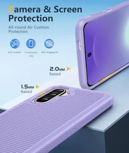 FNTCASE для Samsung Galaxy A27-5G Чехол: Двухслойный защитный чехол | Нескользящие матовые текстурные чехлы с защитной пленкой, противоударная защита военного класса, для повседневного использования, светло-фиолетовый - 1