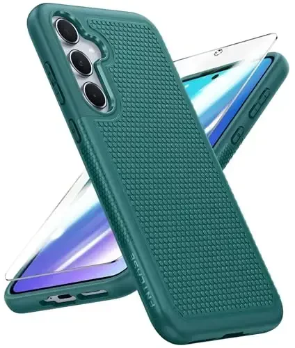 FNTCASE для Samsung Galaxy A35-5G: Двухслойный защитный чехол для телефона, противоударный, прочный, с нескользящей текстурированной задней панелью - военная защита, прочный бампер - 2024, 6.6 дюйма, зеленый - 1