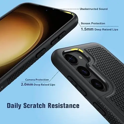 FNTCASE для Samsung Galaxy S23: двухслойный прочный защитный чехол для телефона, противоударный, прочный, с нескользящей текстурой - защита от падений в стиле милитари - прочный бампер - 2023, 6,1 дюйма, черный - 5