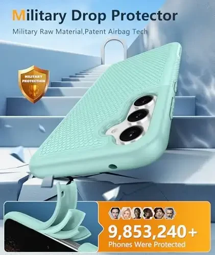 FNTCASE для Samsung Galaxy S23-FE: Двухслойный защитный чехол для телефона, прочный, полнокорпусный, противоударный, военный класс защиты (мятно-зеленый) - 3