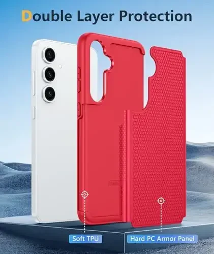 FNTCASE для Samsung Galaxy S24: двухслойный прочный защитный чехол для телефона, противоударный, нескользящий, текстурированный - военная защита от падений - 2024, 6,2 дюйма, красный - 3