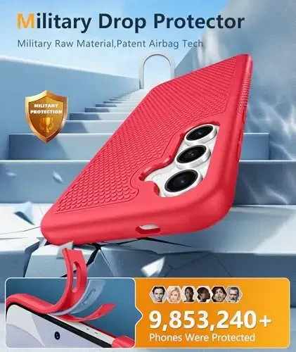 FNTCASE для Samsung Galaxy S24: двухслойный прочный защитный чехол для телефона, противоударный, нескользящий, текстурированный - военная защита от падений - 2024, 6,2 дюйма, красный - 4