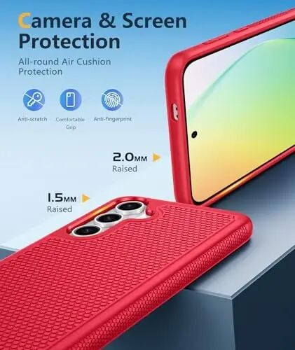 FNTCASE для Samsung Galaxy S24: двухслойный прочный защитный чехол для телефона, противоударный, нескользящий, текстурированный - военная защита от падений - 2024, 6,2 дюйма, красный - 1