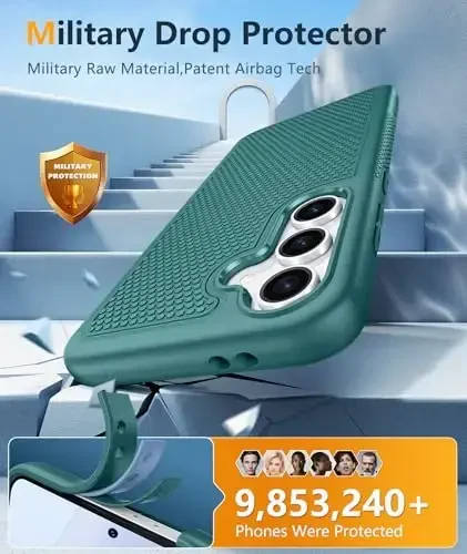 FNTCASE для Samsung Galaxy S24-FE: двухслойный защитный чехол для телефона повышенной прочности | Ударопрочный, прочный, с нескользящей текстурой | Прочная защита от падений военного уровня (зеленый) - 4