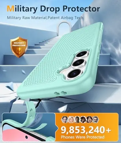 FNTCASE для Samsung Galaxy S24-FE: Двухслойный защитный чехол для телефона | Противоударный прочный с нескользящей текстурой | Прочная защита от падений военного класса (мятно-зеленый) - 4