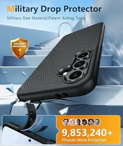 FNTCASE для Samsung Galaxy S24-FE: Двухслойный защитный чехол для телефона | Противоударный прочный с нескользящей текстурой | Военная защита от падений (черный) - 4