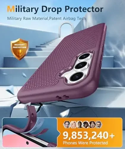 FNTCASE для Samsung Galaxy S24-FE: Двухслойный защитный чехол для телефона | Противоударный прочный с текстурой против скольжения | Защита от падения военного класса (бордовый) - 4