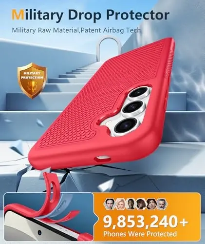 FNTCASE для Samsung Galaxy S25: Двухслойный прочный защитный чехол для телефона, ударопрочный, нескользящий, защита от падений, прочный бампер - 2025, 6,2 дюйма (красный) - 4