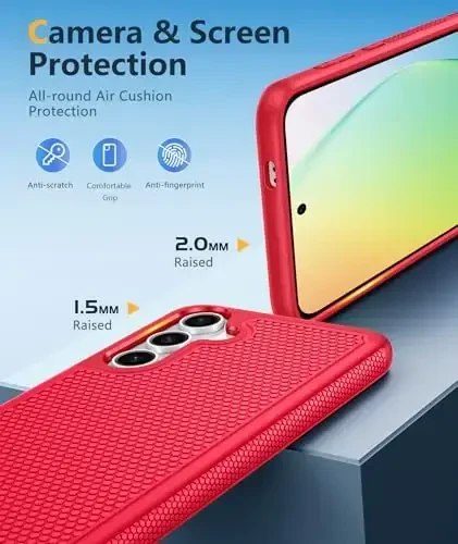 FNTCASE для Samsung Galaxy S25-Plus: S24-Plus двухслойный прочный защитный чехол для телефона, противоударный, нескользящий текстурированный - защита от падения с высоты - 6,7 дюйма (красный) - 6