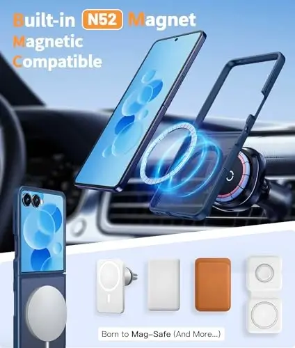 FNTCASE для Samsung-Galaxy Z-Flip-7 магнитный чехол: полупрозрачный матовый текстурированный чехол для телефона с защитой от падений военного класса - прочные ударопрочные защитные бамперы - 3