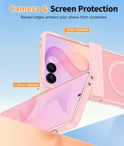 FNTCASE для Samsung Galaxy Z Flip 8: [Защита шарнира + Защитная пленка для экрана] [Совместимость с Magsafe] Ударопрочный чехол военного класса, полупрозрачный матовый защитный чехол — светло-розовый - 6