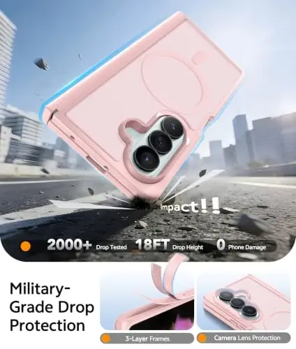 FNTCASE для Samsung Galaxy Z Fold 7 Чехол: Galaxy Z Fold 8 Ultra Чехол [Защита шарнира + Защитное стекло экрана] [Подходит для Magsafe] Военный класс защиты от падений, полупрозрачный матовый чехол для телефона - Светло-розовый - 4