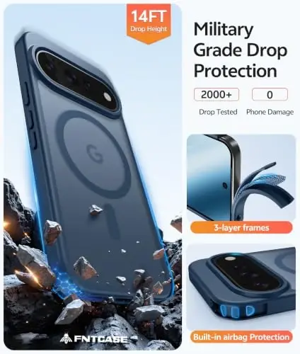 FNTCASE for 11 Pro XL Case, Fit for Magsafe, Screen Protector Blue | Translucent Matte Magnetic Back, 14FT Military Grade Drop Protection, Shockproof Protective Phone Cover, Blue - 5