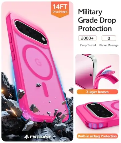 FNTCASE for 11 Pro XL Case, Fit for Magsafe, Screen Protector Hot Pink | Translucent Matte Magnetic Back, 14FT Military Grade Drop Protection, Shockproof Protective Phone Cover, Hot Pink - 5