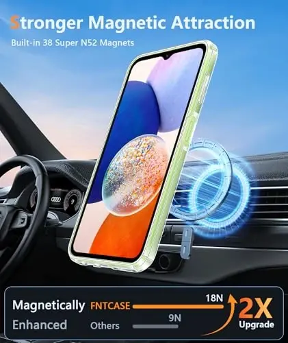 FNTCASE for Galaxy A14-5G Phone Case: Clear Magnetic Military Grade Drop Protection Anti Yellowing for Samsung Galaxy A14-5G Cases - Rugged Shockproof Protective Bumper Transparent Cover(Clear) - 3