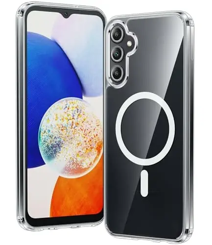 FNTCASE for Galaxy A14-5G Phone Case: Clear Magnetic Military Grade Drop Protection Anti Yellowing for Samsung Galaxy A14-5G Cases - Rugged Shockproof Protective Bumper Transparent Cover(Clear) 