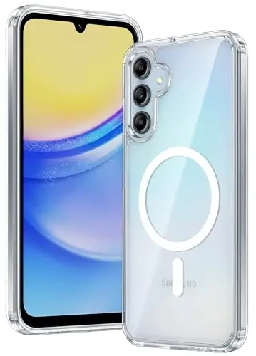 FNTCASE for Galaxy A15-5G Phone Case: Clear Magnetic Military Grade Drop Protection Anti Yellowing for Samsung Galaxy A15-5G Cases - Rugged Shockproof Protective Bumper Transparent Cover(Clear) - FNTCASE