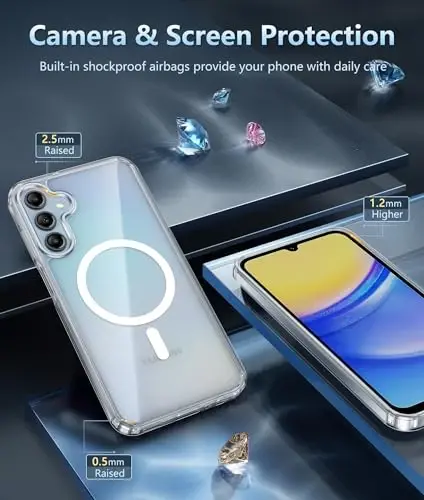 FNTCASE for Galaxy A15-5G Phone Case: Clear Magnetic Military Grade Drop Protection Anti Yellowing for Samsung Galaxy A15-5G Cases - Rugged Shockproof Protective Bumper Transparent Cover(Clear) - 4