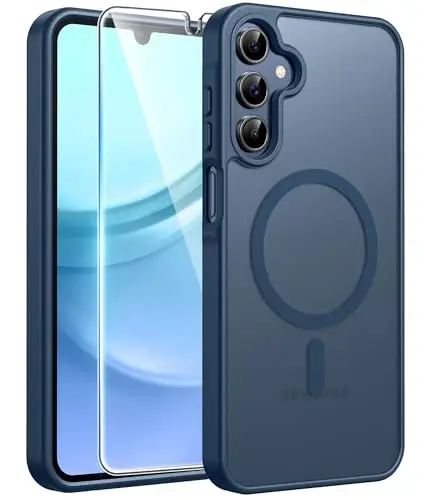 FNTCASE for Galaxy A15 5G Phone Case: [Compatible with Magsafe] [Screen Protector] Matte Translucent Military-Grade Protection for Samsung A15 Cover - Blue - 1