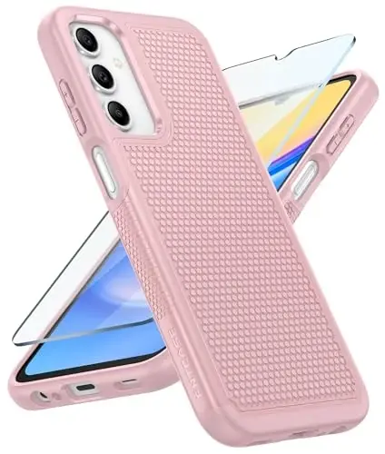 FNTCASE for Galaxy A15-5G Phone Case - Samsung A15 5G Military Grade Drop Protection, 14ft Drop Tested, Screen Protector Included, Anti-Slip Matte Textured, TPU+PC Dual Layer Shockproof Cover (Pink) 